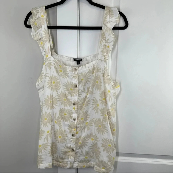 NEW TORRID size 1X Double Gauze‎ Ruffle Button Front Tank Top Cotton Classic NWT - Picture 3 of 12